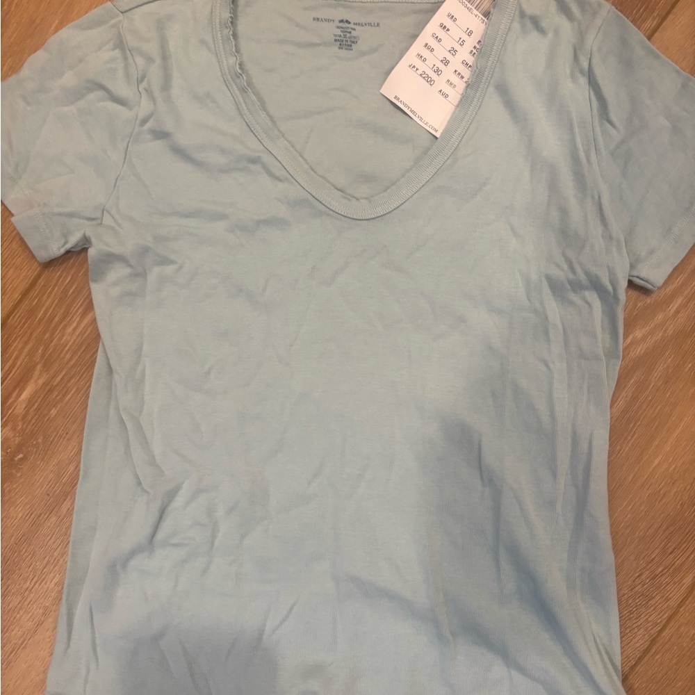 Brandy Melville Pastel Blue V-Neck Short Sleeve Tee